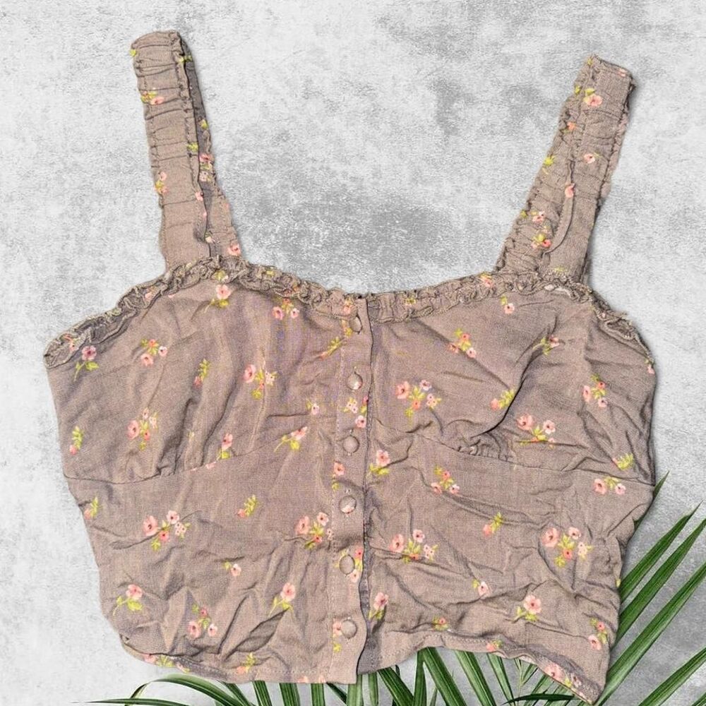 Forever 21 Taupe Floral Print Cropped Tank Top Medium